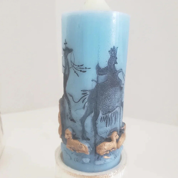 1980s Christmas Adoration Nativity Silhouette Scene Blue Candle with Stand. - Picture 3 of 11